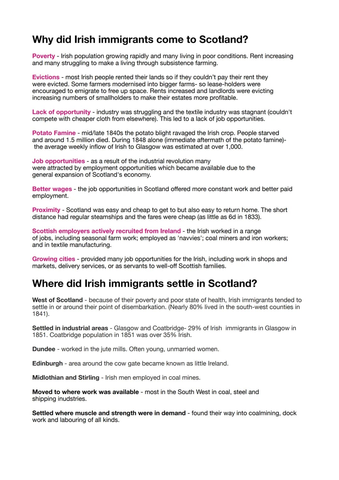 Why did Irish immigrants come to Scotland?
Poverty - Irish population growing rapidly and many living in poor conditions. Rent increasing
an