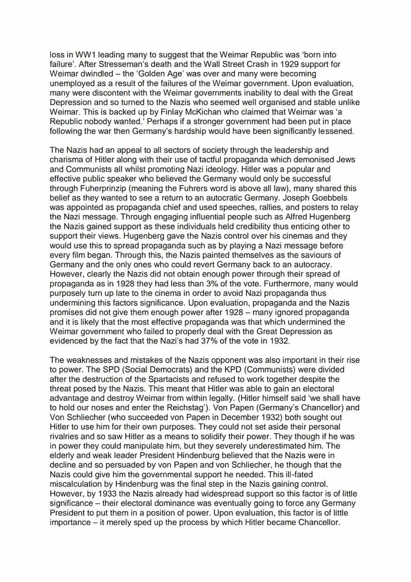 To what extent were economic difficulties the main reason why the Nazis achieved
power in 1933? (22)
In November 1918, Germany lost the war;
