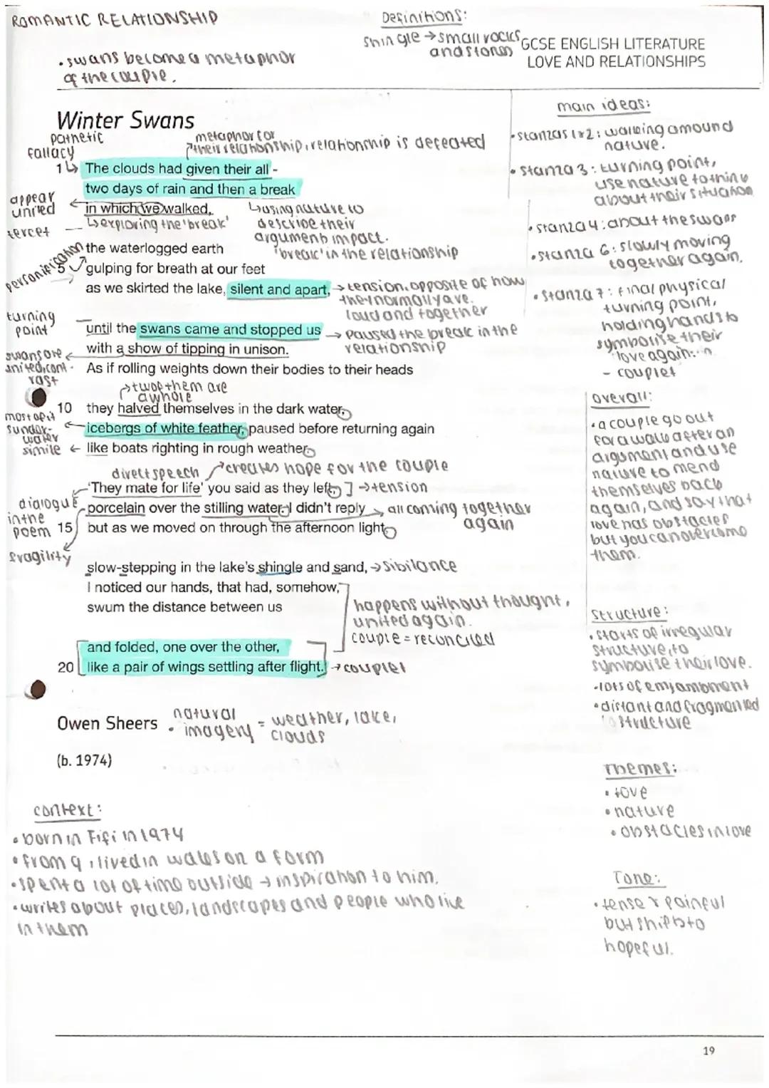 ROMANTIC RELATIONSHIP
• swans become a metaphor
of the couple.
Winter Swans
pathetic
fallacy
1
appear
united
tercet
personification
turning
