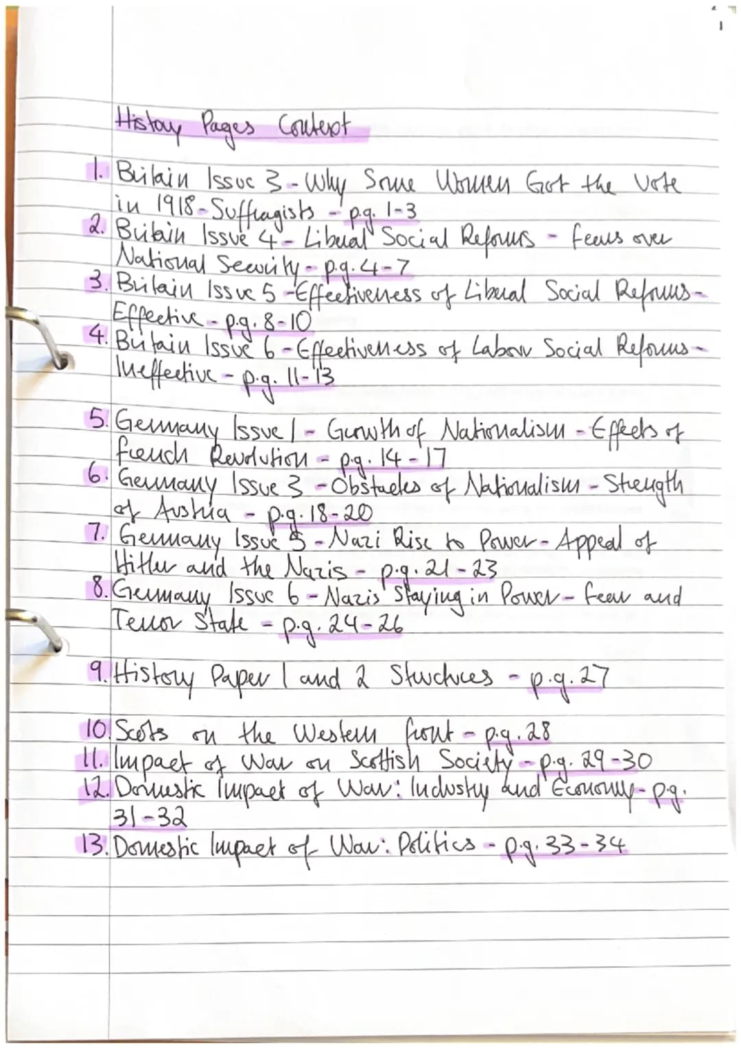 History Pages Context
1. Britain Issue 3 - Why Some Women Got the vote
in 1918- Suffragists - pg. 1-3
2. Britain Issue 4- Liberal Social Ref