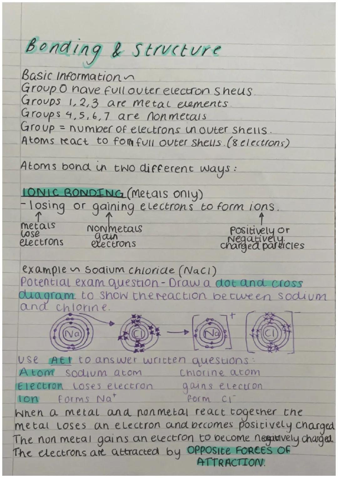 Bonding & Structure
Basic Information~
Group O nave full outer electron sheus.
Groups 1,2,3 are metal elements.
Groups 4,5,6,7 are nonmetals