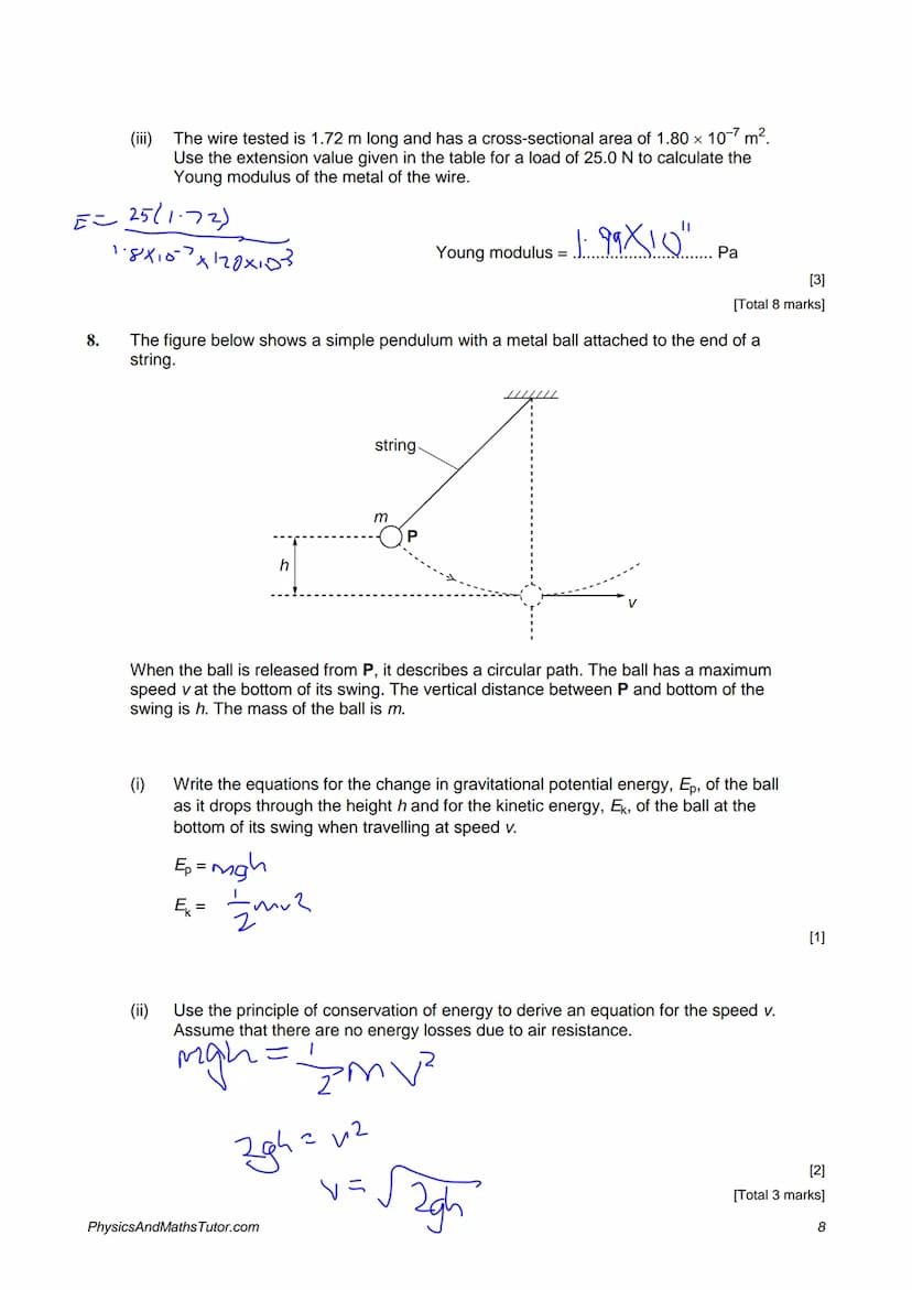 1.
2.
Questions on Work & Energy
Describe one example where elastic potential energy is stored.
...in a stretched string..
The figure below 