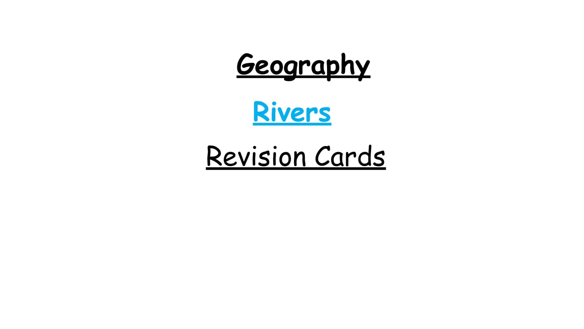 Geography
Rivers
Revision Cards Deposition
Deposition occurs when velocity of a river
decreases. This is because it has less energy,
to carr