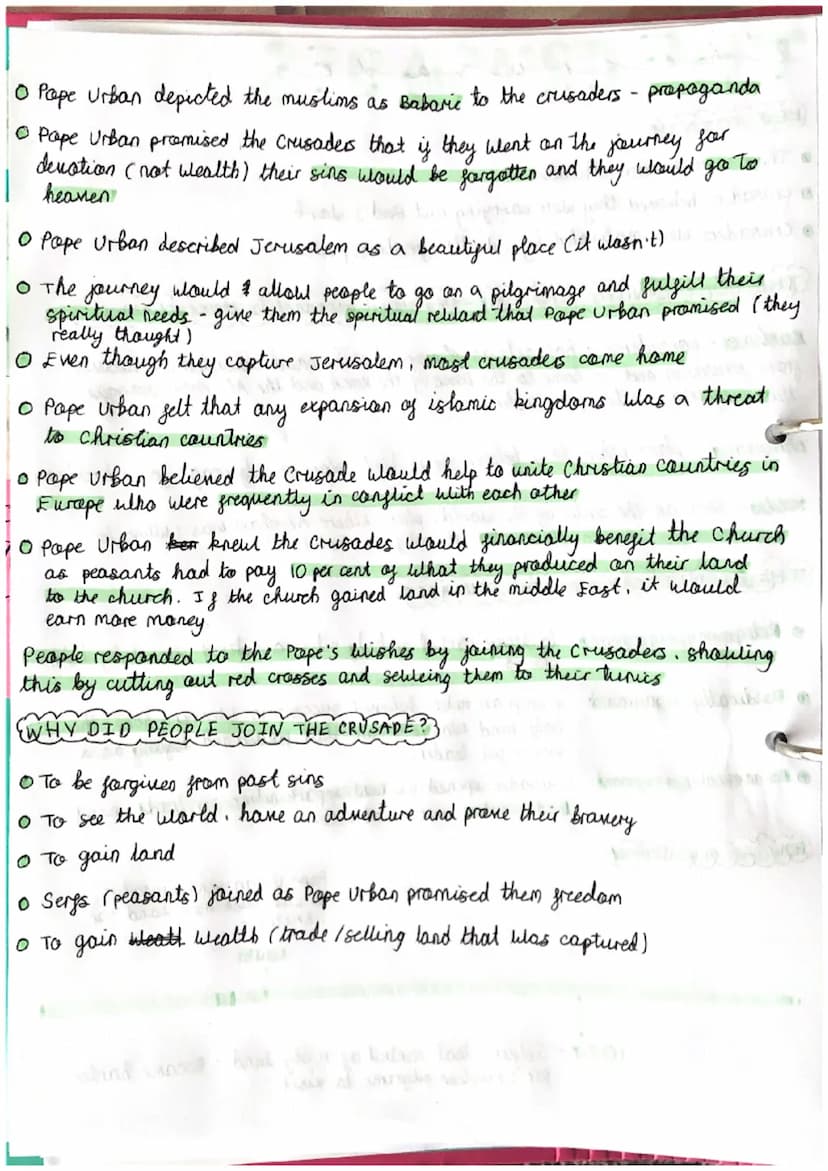 the crusades
KEY POINTS
o There were several crusades.
。 Crusaders believed they were carrying out God's work
。 crusaders were motivated by: