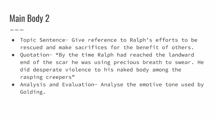 Lord of the Flies
Critical Essay- Character of Ralph Introduction
Open with quote: "He lost himself in a maze of thoughts
that were rendered