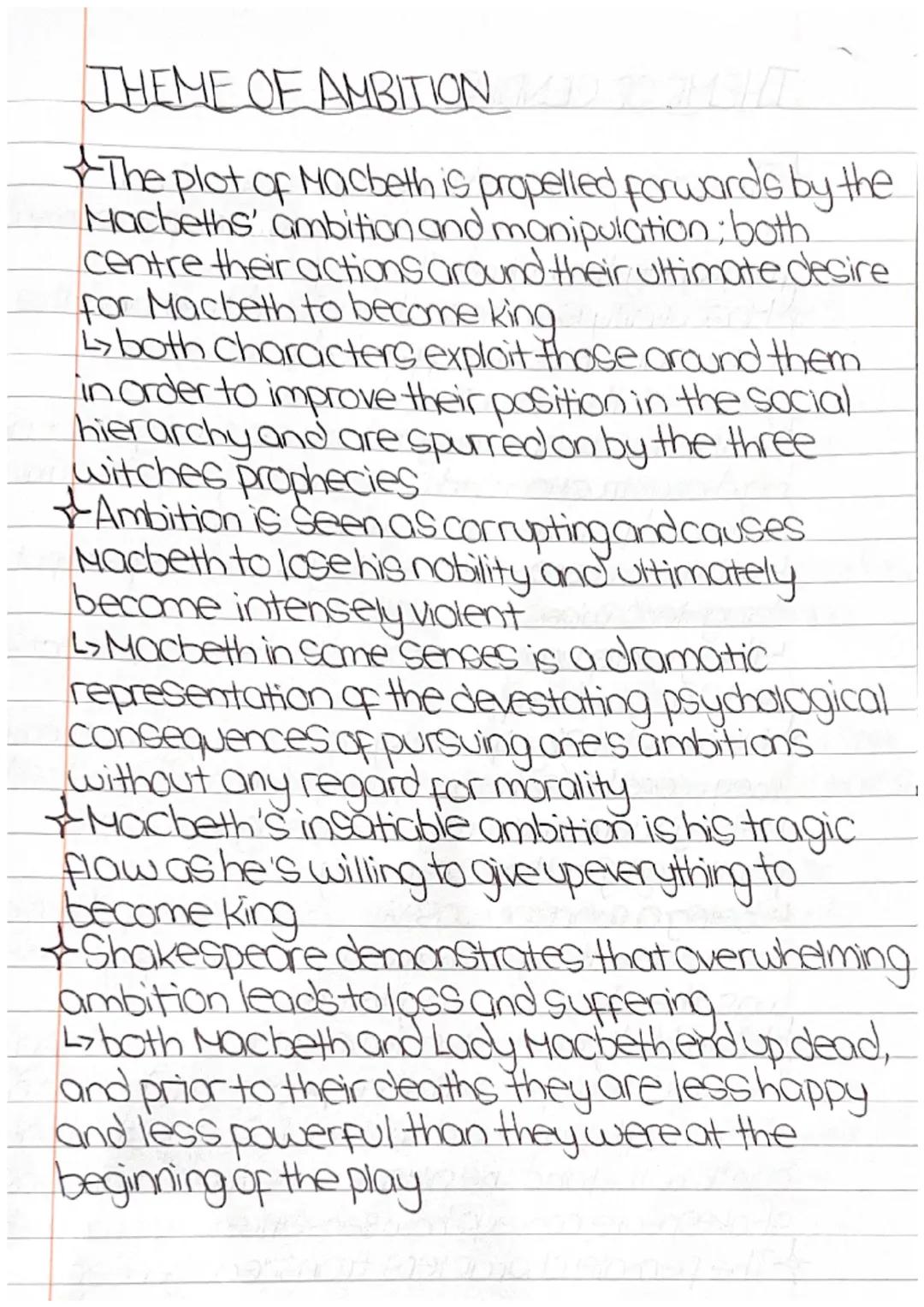 # THEME OF AMBITION

*   The plot of Macbeth is propelled forwards by the
    Macbeths' ambition and manipulation; both
    centre their act