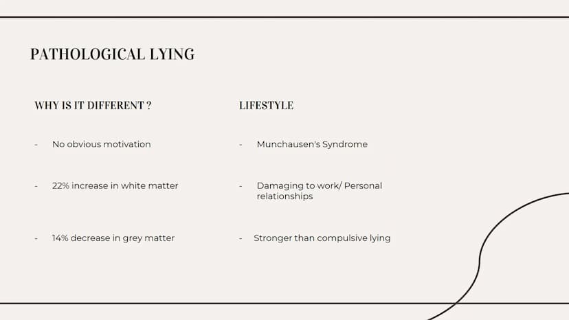THE TRUTHS OF LYING 01
WHAT IS LYING?
Types Of Lies
Effects on the brain Types of lies
01
White
04
Plastic Trophy
02
Concealment
05
Puppetee