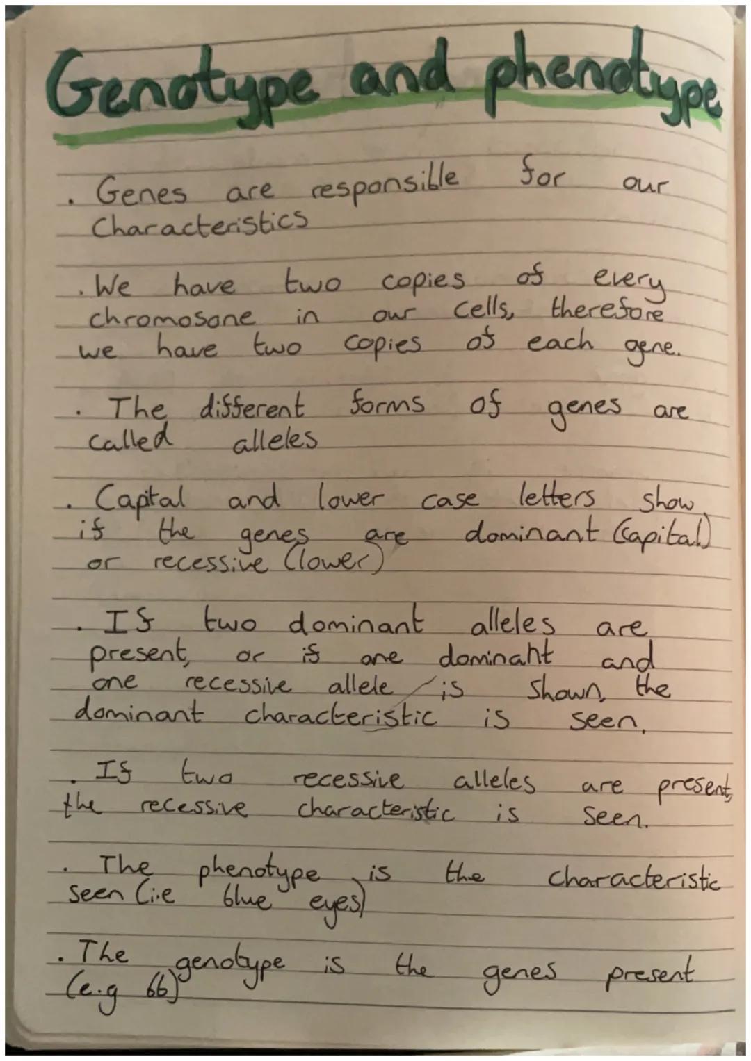 # Genotype and phenotype

- Genes are responsible for our Characteristics

- We have two copies of every chromosone in our cells, therefore 