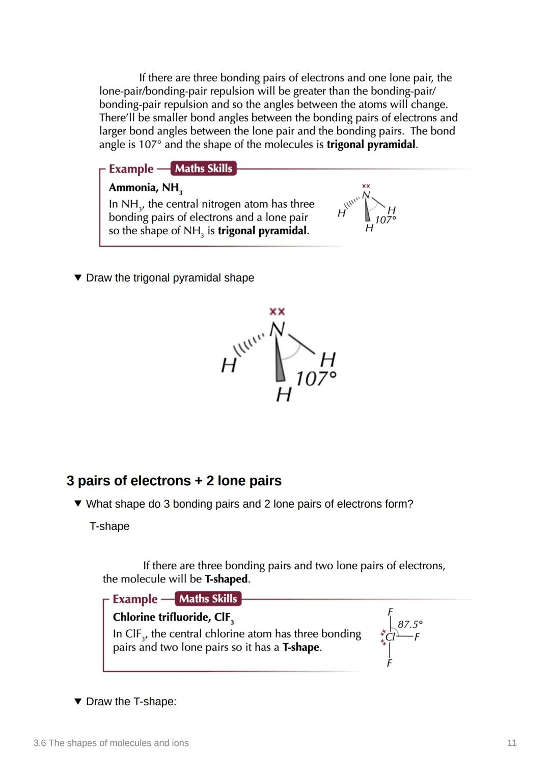 3.6 The shapes of molecules
and ions
Anki
Covered In class? Done
Notion
3.1.3
✓
Electron pair repulsion Theory.
▼ What does the line mean in