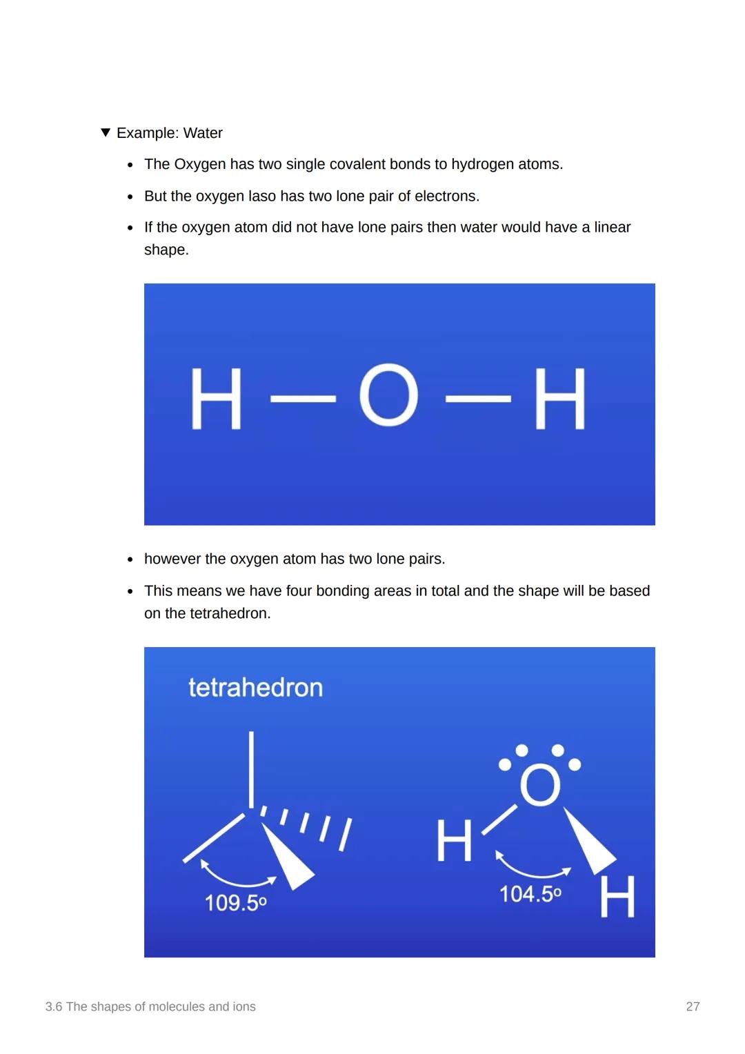 3.6 The shapes of molecules
and ions
Anki
Covered In class? Done
Notion
3.1.3
✓
Electron pair repulsion Theory.
▼ What does the line mean in