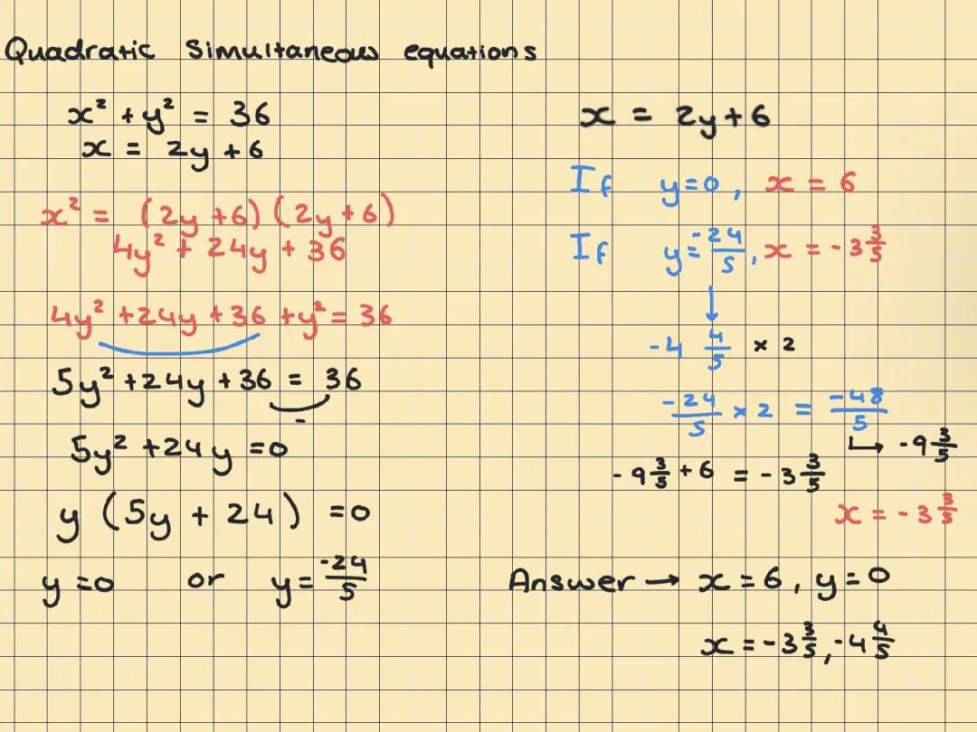 Quadratic Simultaneous Equations Edexel Maths GCSE 