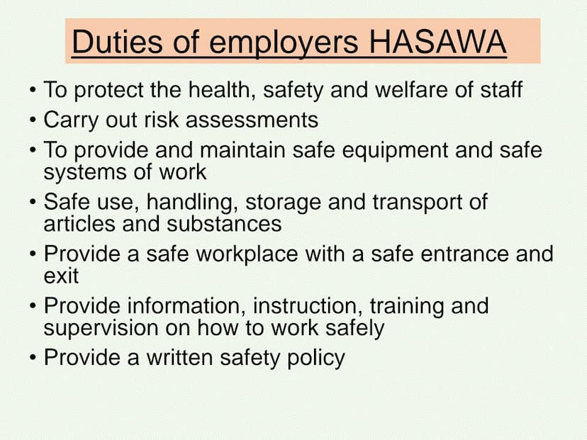 AC3.1 personal safety responsibility
Abbreviation Full name
HASAWA
RIDDOR
COSHH
PPER
MHR
Health and safety at work act 1974
Reporting of inj