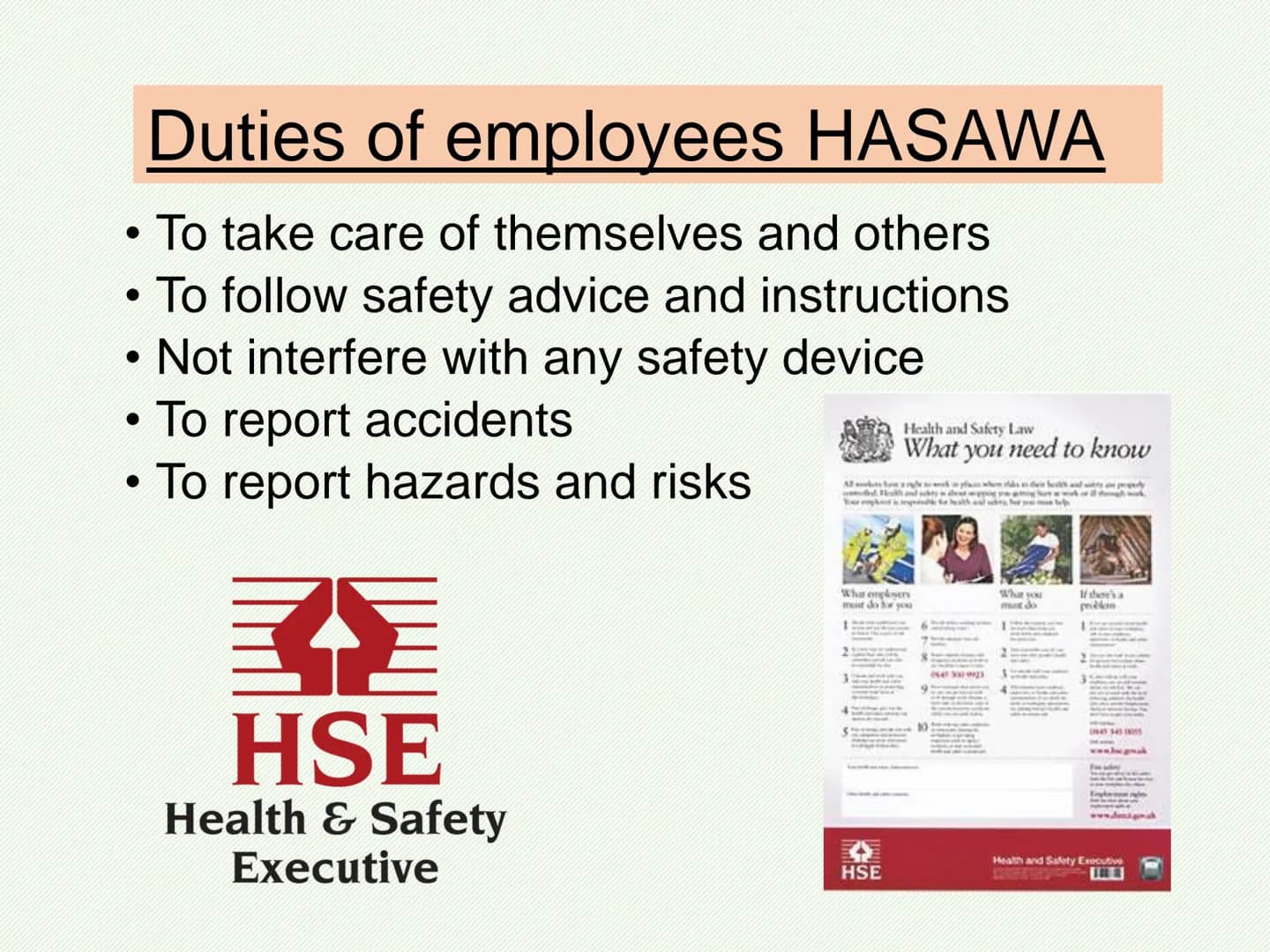 AC3.1 personal safety responsibility
Abbreviation Full name
HASAWA
RIDDOR
COSHH
PPER
MHR
Health and safety at work act 1974
Reporting of inj