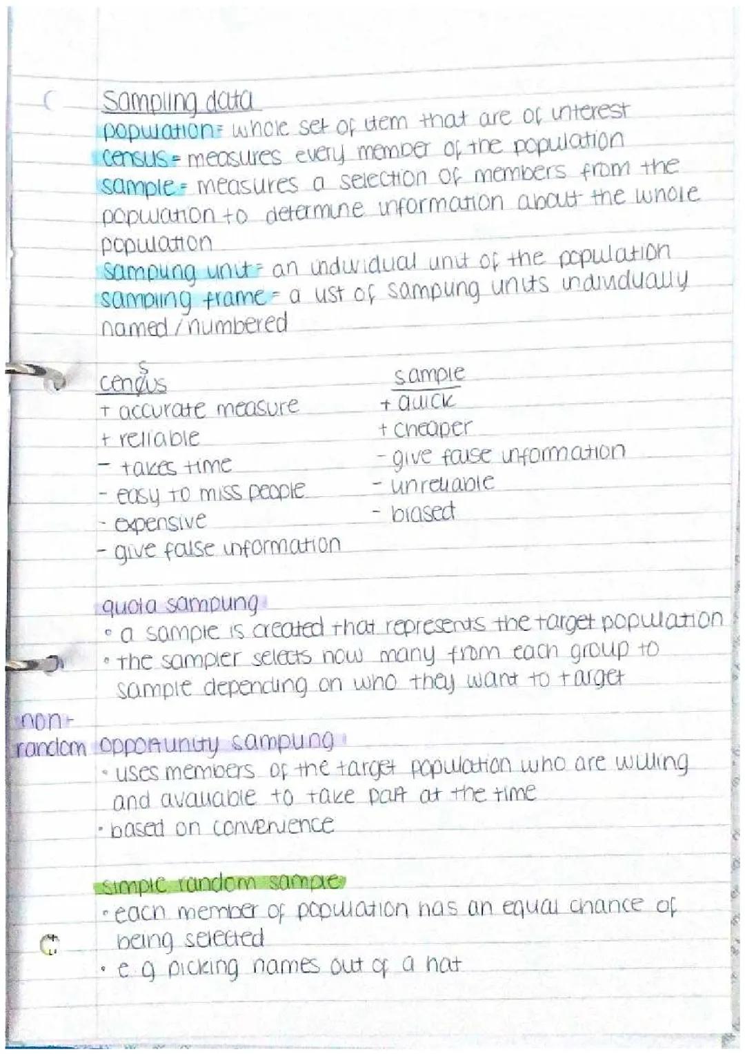 Core Maths Sampling Notes