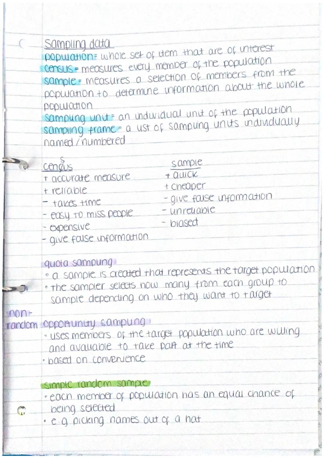 nont
random
Sampling data
population whole set of item that are of interest
census = measures every member of the population.
sample measure