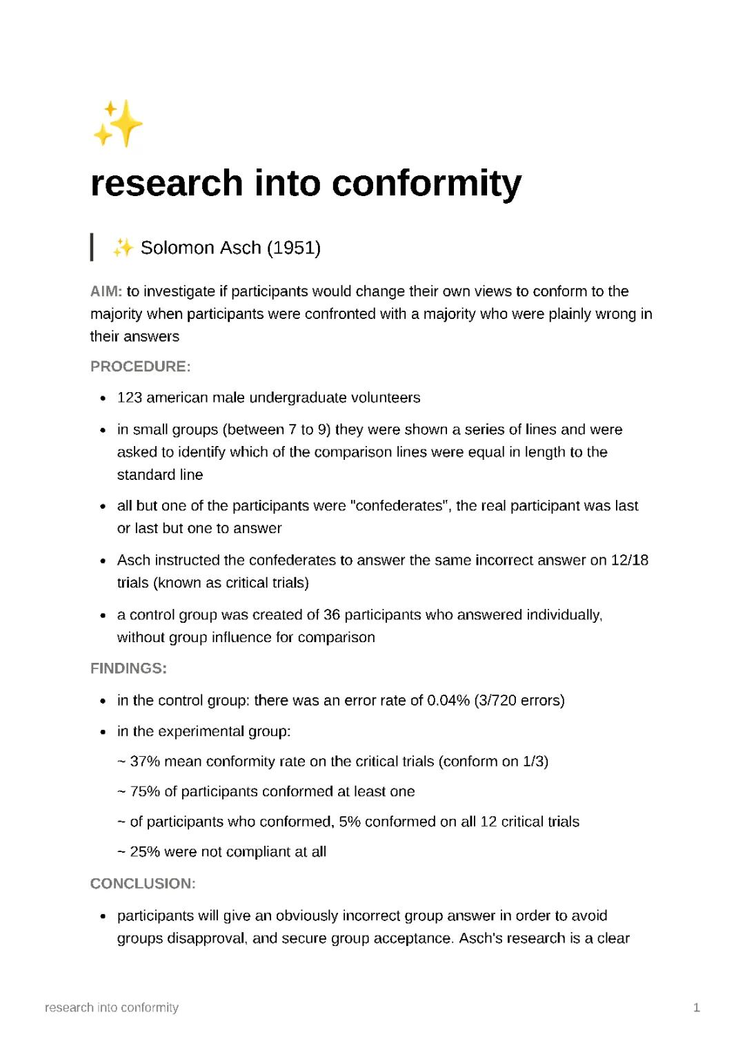 research into conformity - AO1