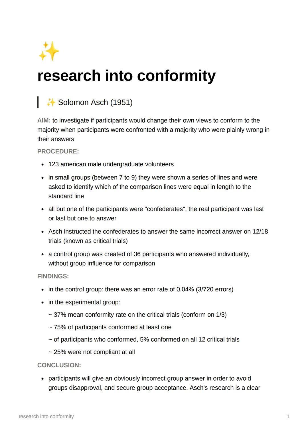 2
research into conformity
Solomon Asch (1951)
AIM: to investigate if participants would change their own views to conform to the
majority w