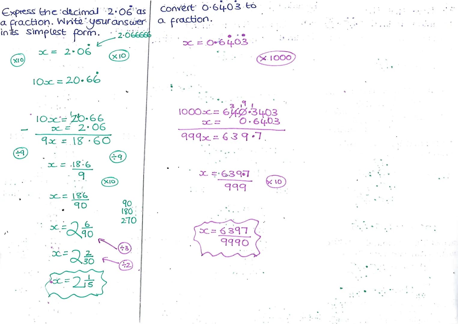 (e.g.) Prove that the
Recurring Decimals to fractions.
recurring, decimal 0.45-13.9.) Express the recurring
(e.g.)
Step 1: Put the decimal
e