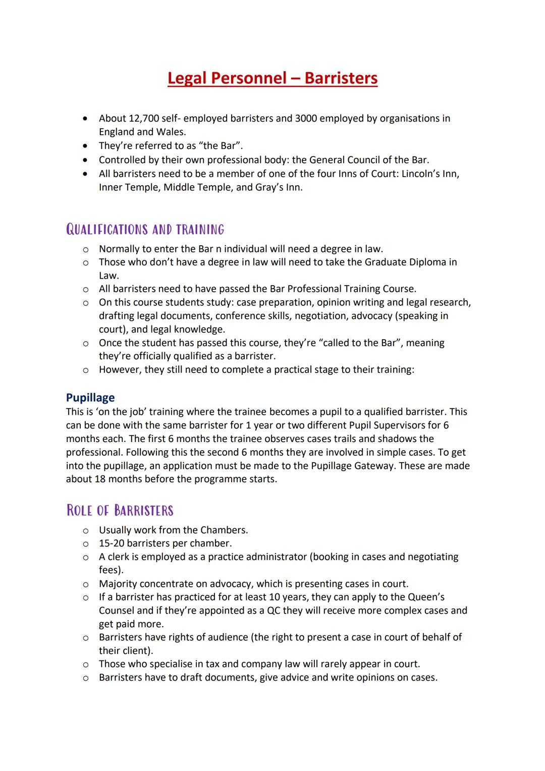 About 12,700 self-employed barristers and 3000 employed by organisations in
England and Wales.
• They're referred to as "the Bar".
O
O
QUALI