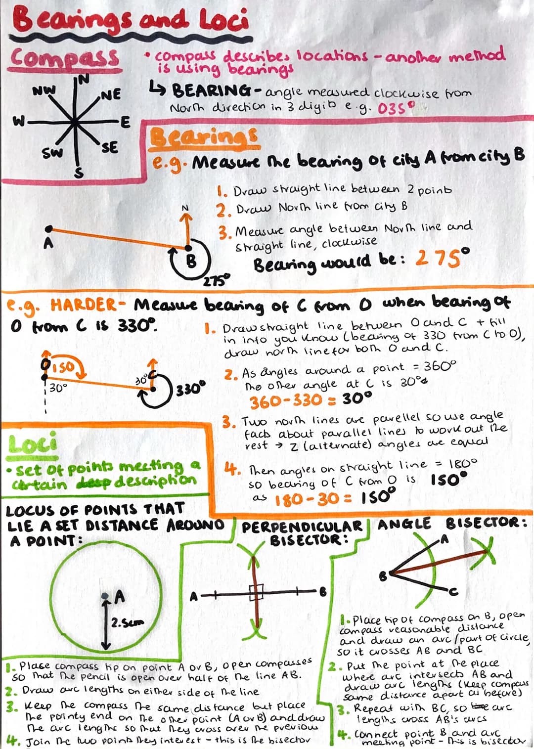 Beanings and Loci
Compass
NW
Sw
NE
PISO
30°
SE
E
30%
compass describes locations - another method
is using bearings
BEARING-angle measured c