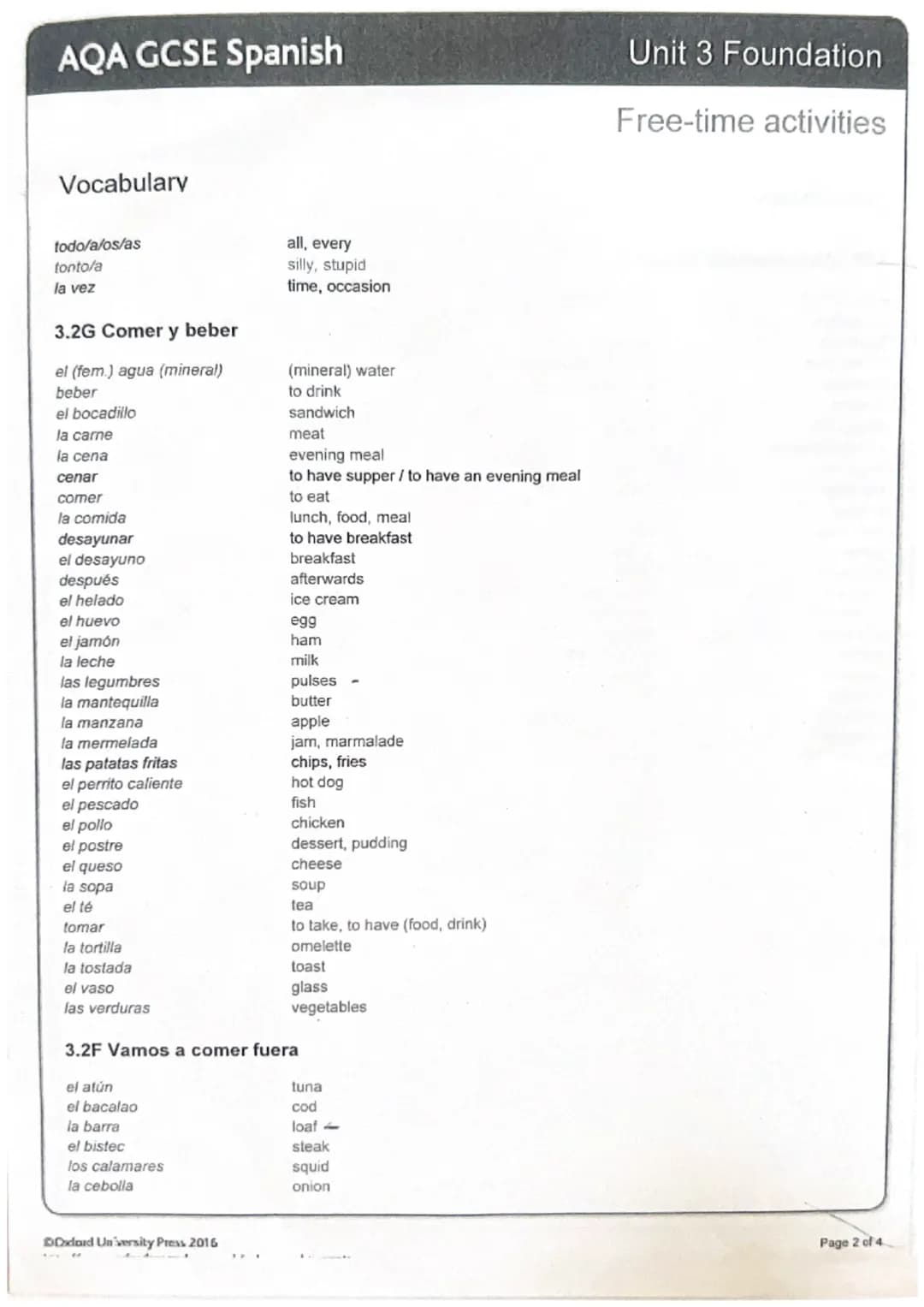 AQA GCSE Spanish
Vocabulary
Items printed in grey are in the AQA GCSE 2016 Specification.
3.1G ¿Qué te gusta hacer?
aburrido/a
bailar
cantar