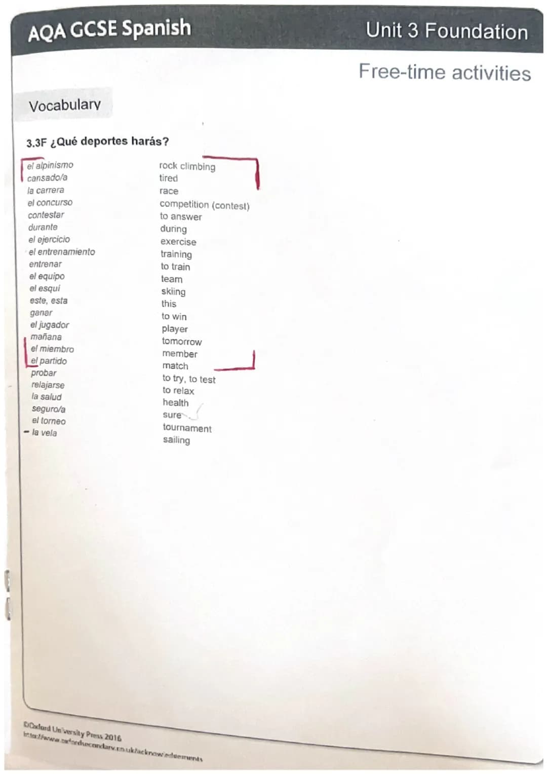 AQA GCSE Spanish
Vocabulary
Items printed in grey are in the AQA GCSE 2016 Specification.
3.1G ¿Qué te gusta hacer?
aburrido/a
bailar
cantar