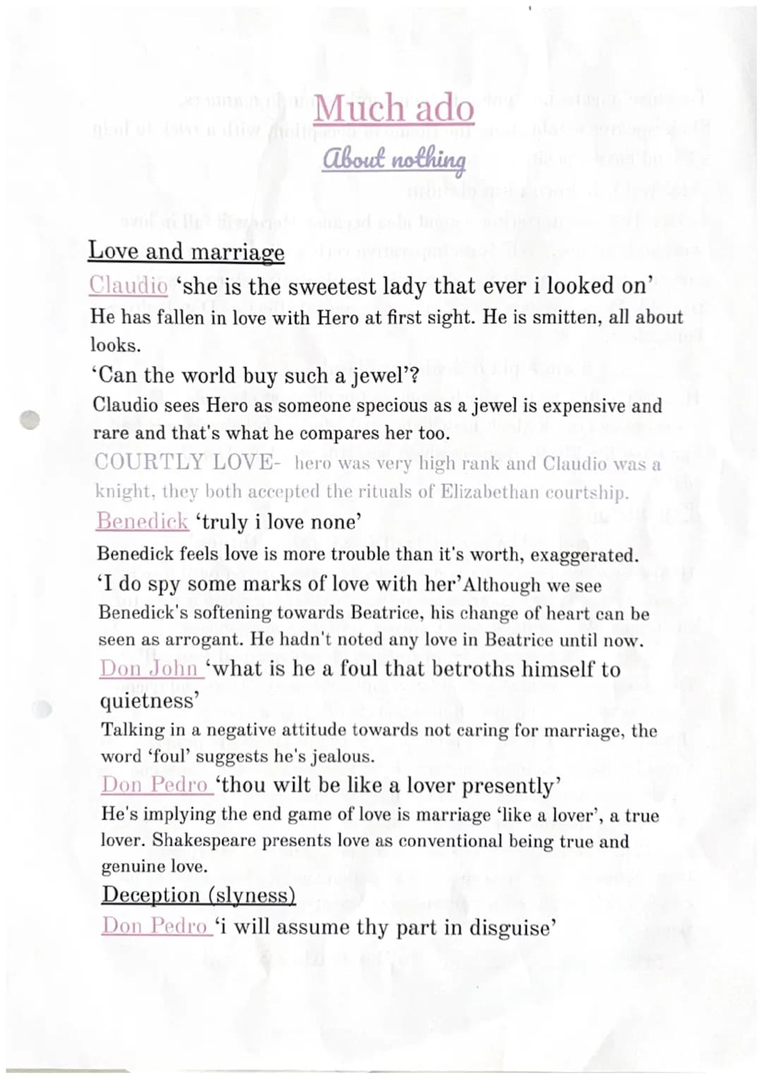 Much ado
about nothing
Love and marriage
Claudio 'she is the sweetest lady that ever i looked on'
He has fallen in love with Hero at first s