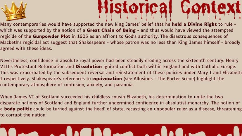 Shakespeare's
MACBETH Context Literary Tradition
Shakespeare relied extensively on Holinshed's Chronicles as source material for the reign o