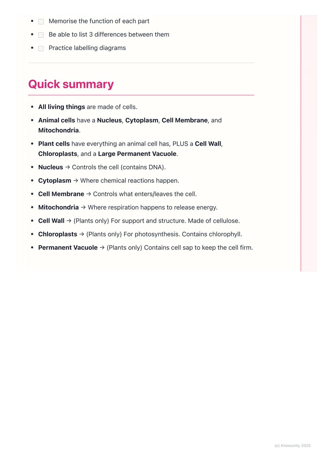 # Plant and Animal Cells

## Introduction to cells

All living things, from tiny bacteria to massive trees and even us, are made of
cells. T