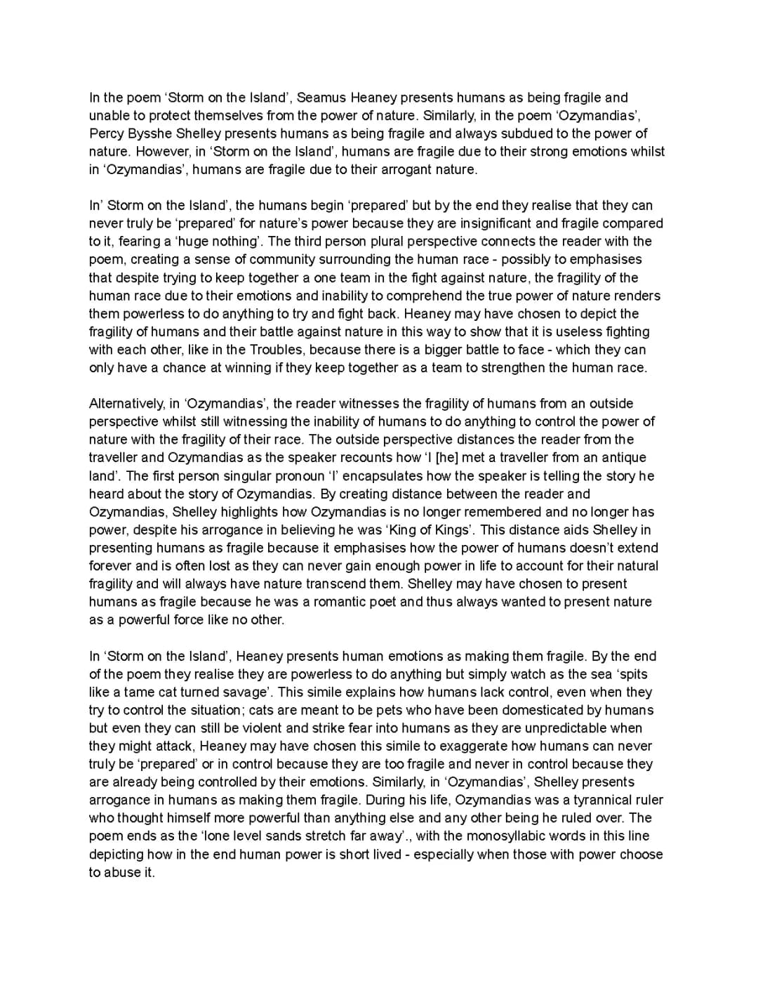 Storm on the Island and Ozymandias Grade 9 Comparison
