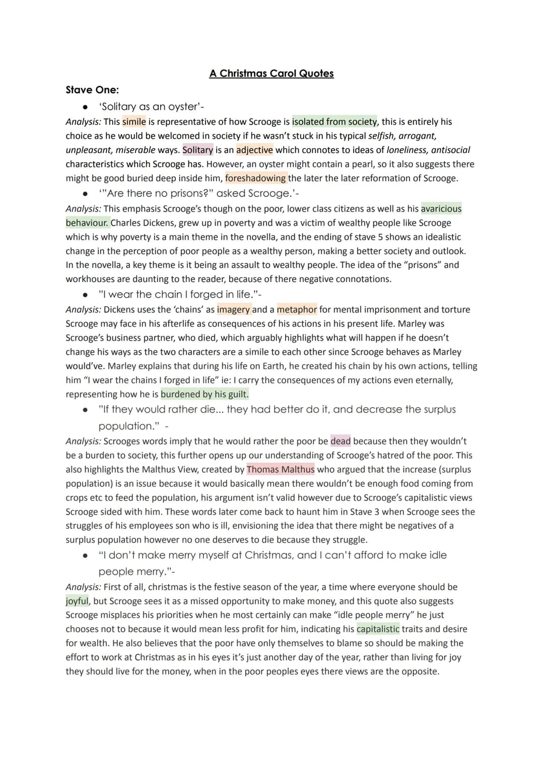 Stave One:
A Christmas Carol Quotes
'Solitary as an oyster'-
Analysis: This simile is representative of how Scrooge is isolated from society