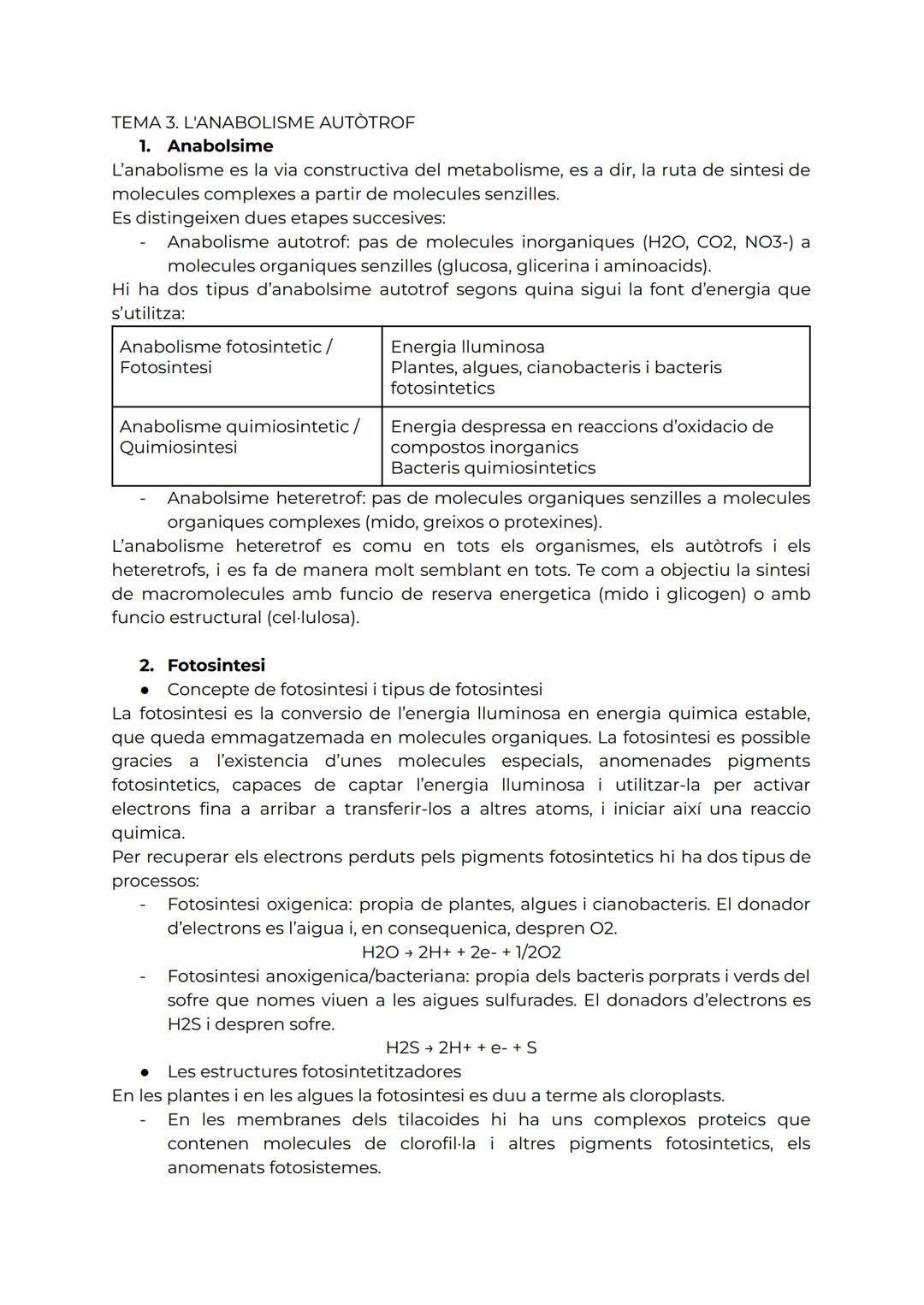 TEMA 3. L'ANABOLISME AUTÒTROF

1. Anabolsime

L'anabolisme es la via constructiva del metabolisme, es a dir, la ruta de sintesi de
molecules
