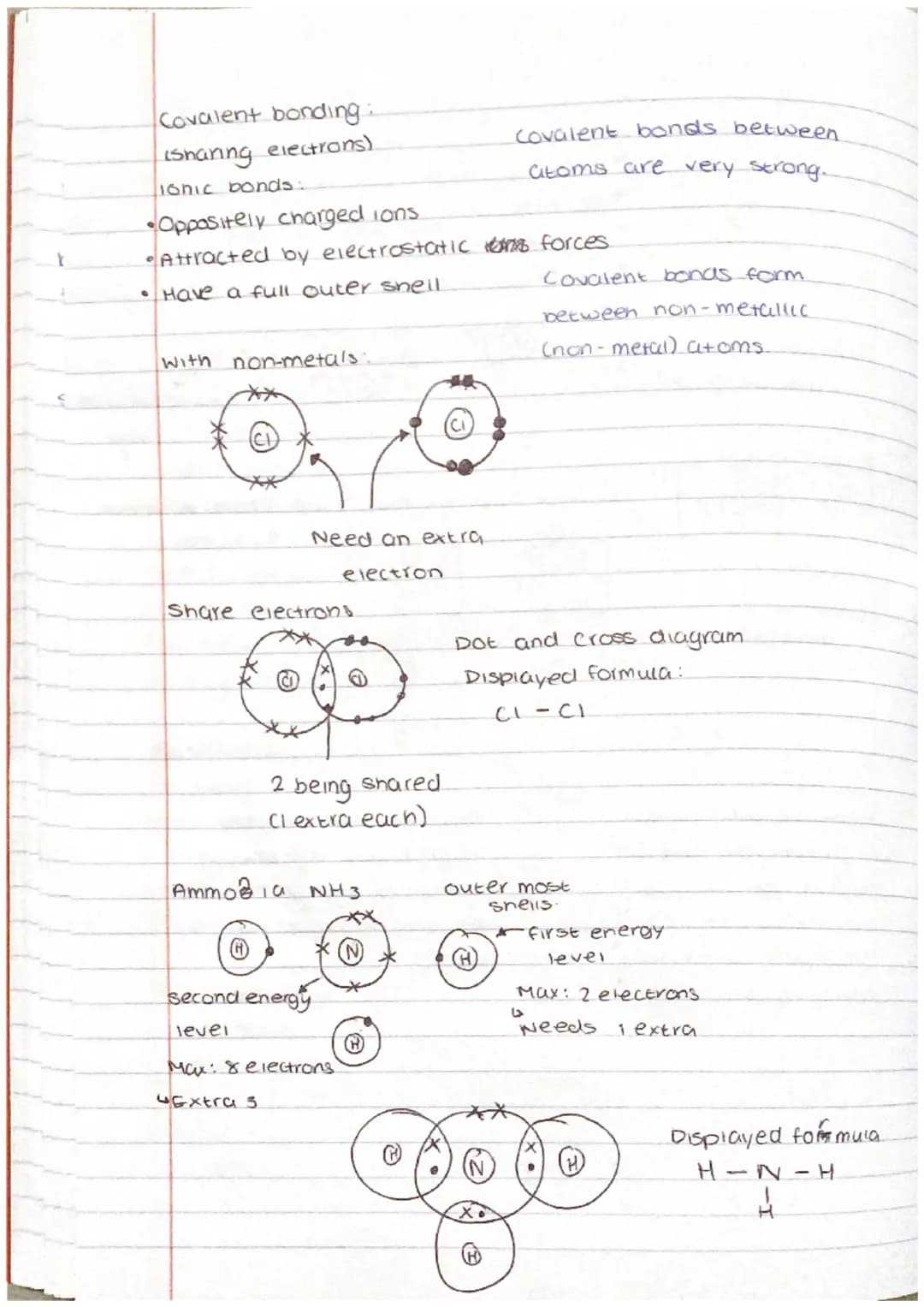 Covalent bonding:
isharing electrons)
Jonic bonds:
•Oppositely charged ions
Attracted by electrostatic
• Have a full outer sheil
with non-me