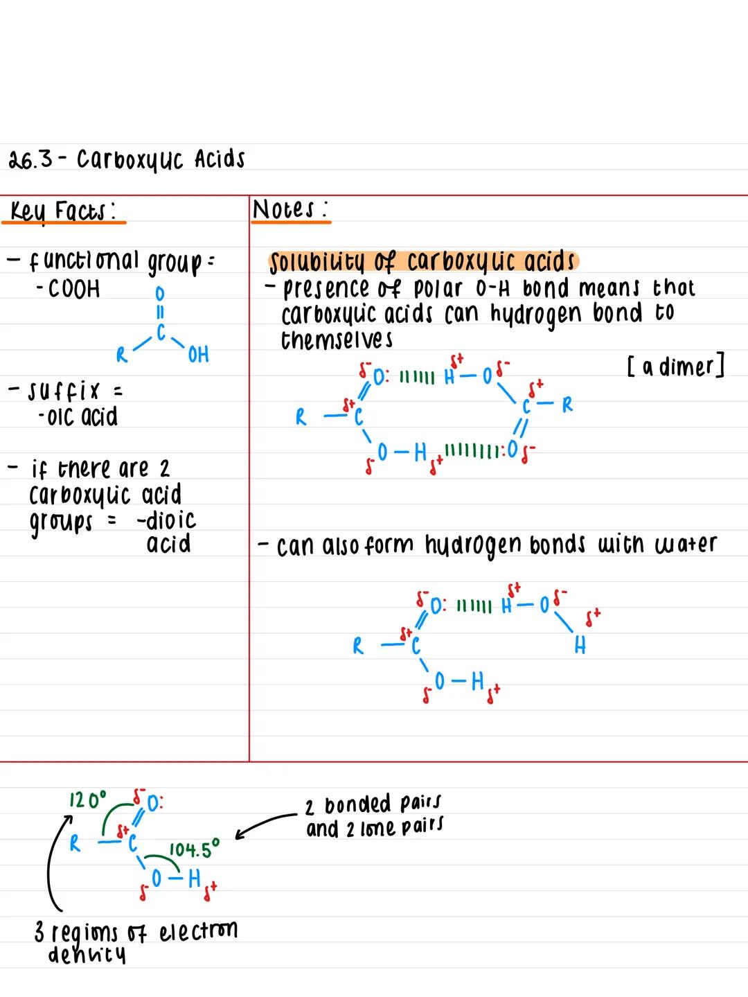 26.3-carboxyuc Acids
Key Facts:
· functional group =
-COOH
0
R
-suffix =
-oic acid
-
if there are 2
carboxylic acid
groups
-dioic
acid
=
120