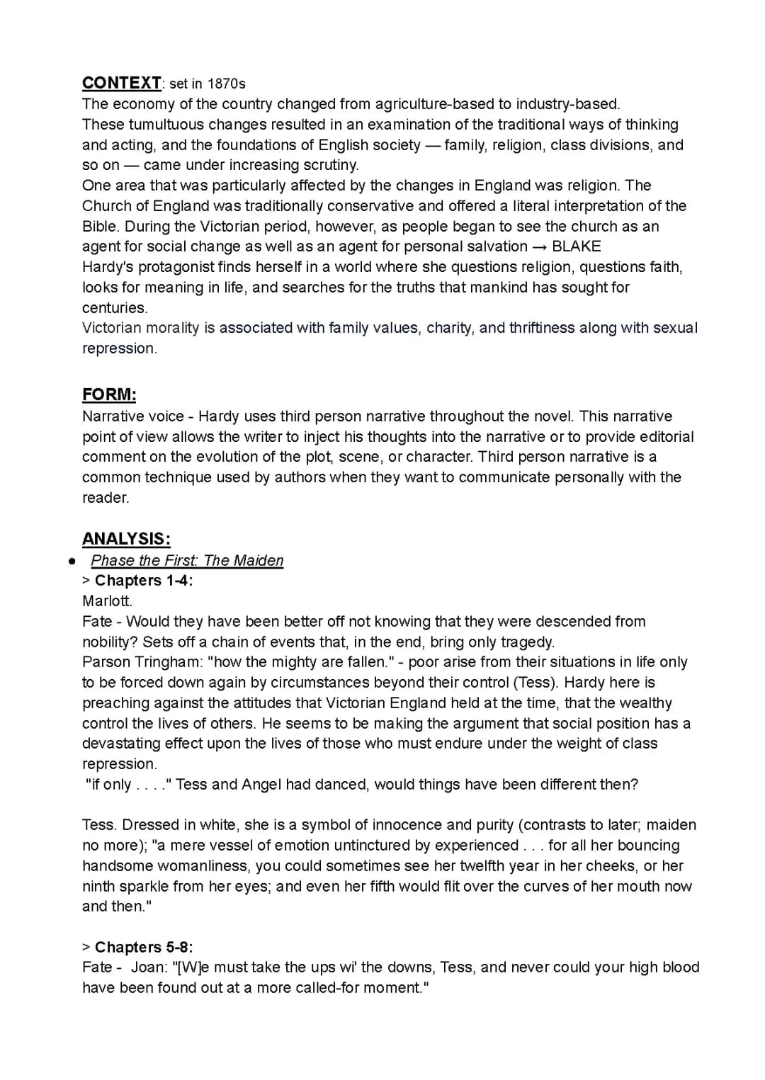 Tess of the d’Urbervilles Themes and Analysis
