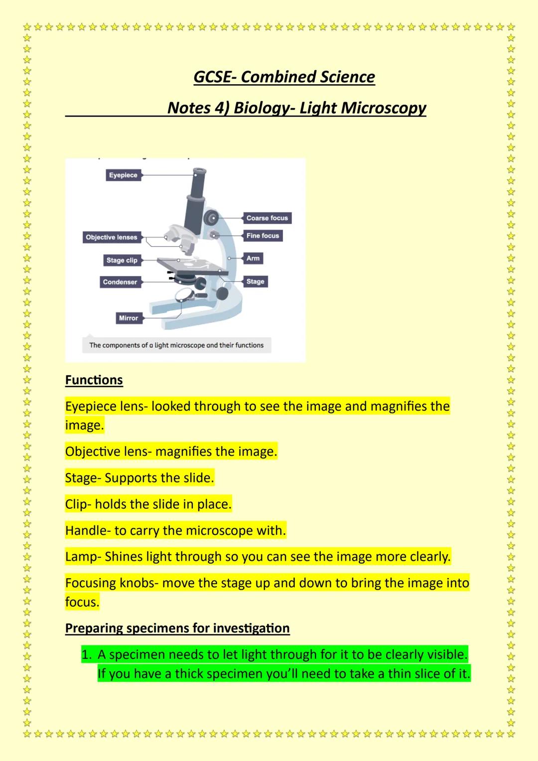 Biology- Light Microscopy