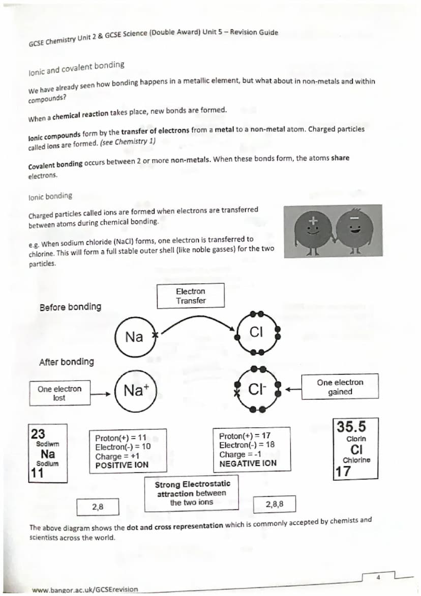 GCSE Chemistry Unit 2 & GCSE Science (Double Award) Unit 5-Revision Guide
Topic 1 - BONDING, STRUCTURE AND PROPERTIES
Metals and Non-metals

