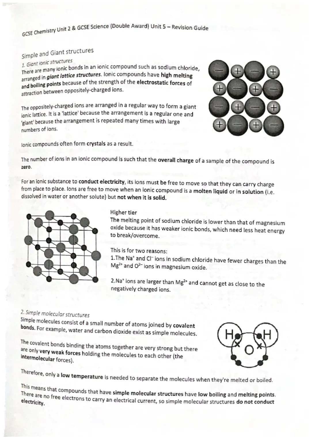 GCSE Chemistry Unit 2 & GCSE Science (Double Award) Unit 5-Revision Guide
Topic 1 - BONDING, STRUCTURE AND PROPERTIES
Metals and Non-metals
