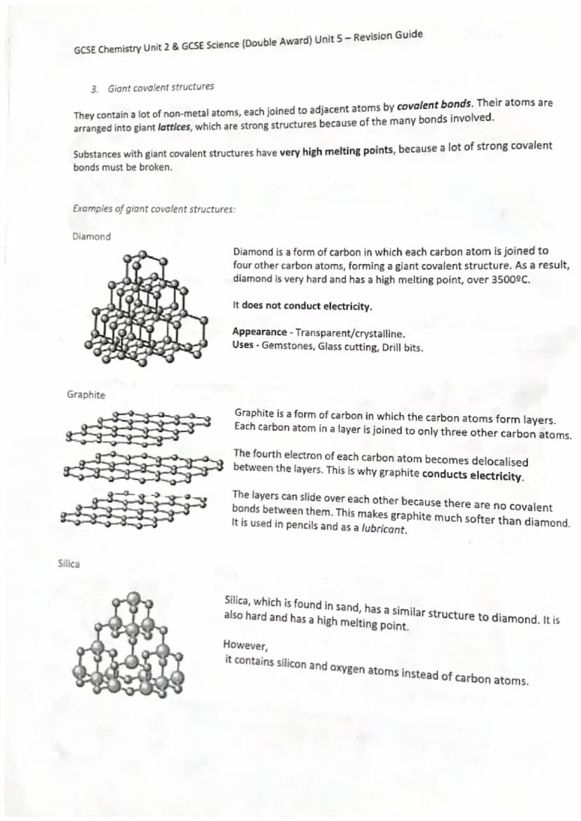 GCSE Chemistry Unit 2 & GCSE Science (Double Award) Unit 5-Revision Guide
Topic 1 - BONDING, STRUCTURE AND PROPERTIES
Metals and Non-metals
