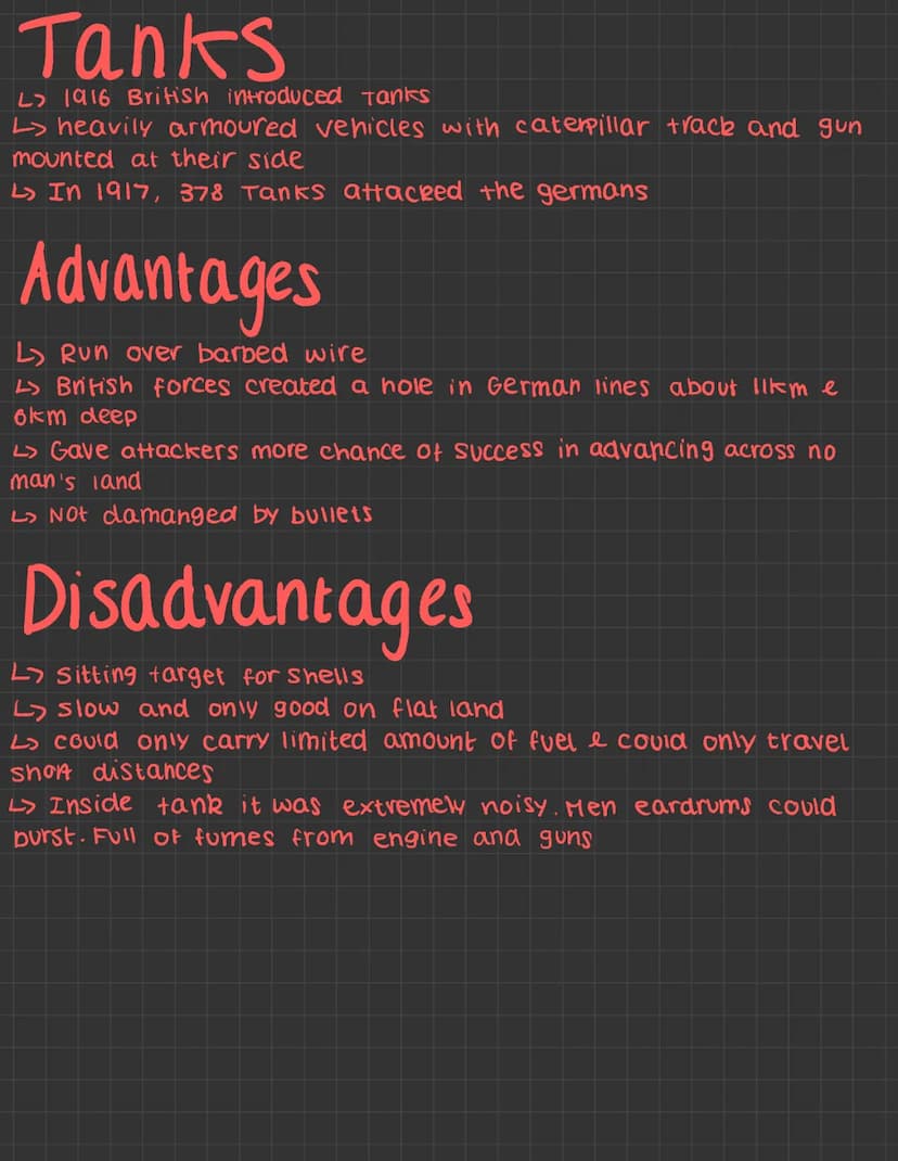 Technology
Old
L> Artillery
L> Machine
guns
L> Rifles
↳ Grenades
Weapons
New
L> Gas
L> Tanks
->
Areoplanes
↳ Barbed wire Weapons / Technolog