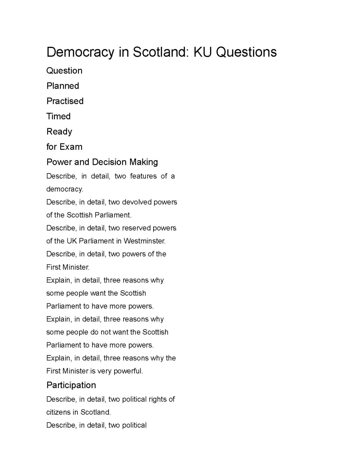 EVERY N5 Modern Studies KU Question