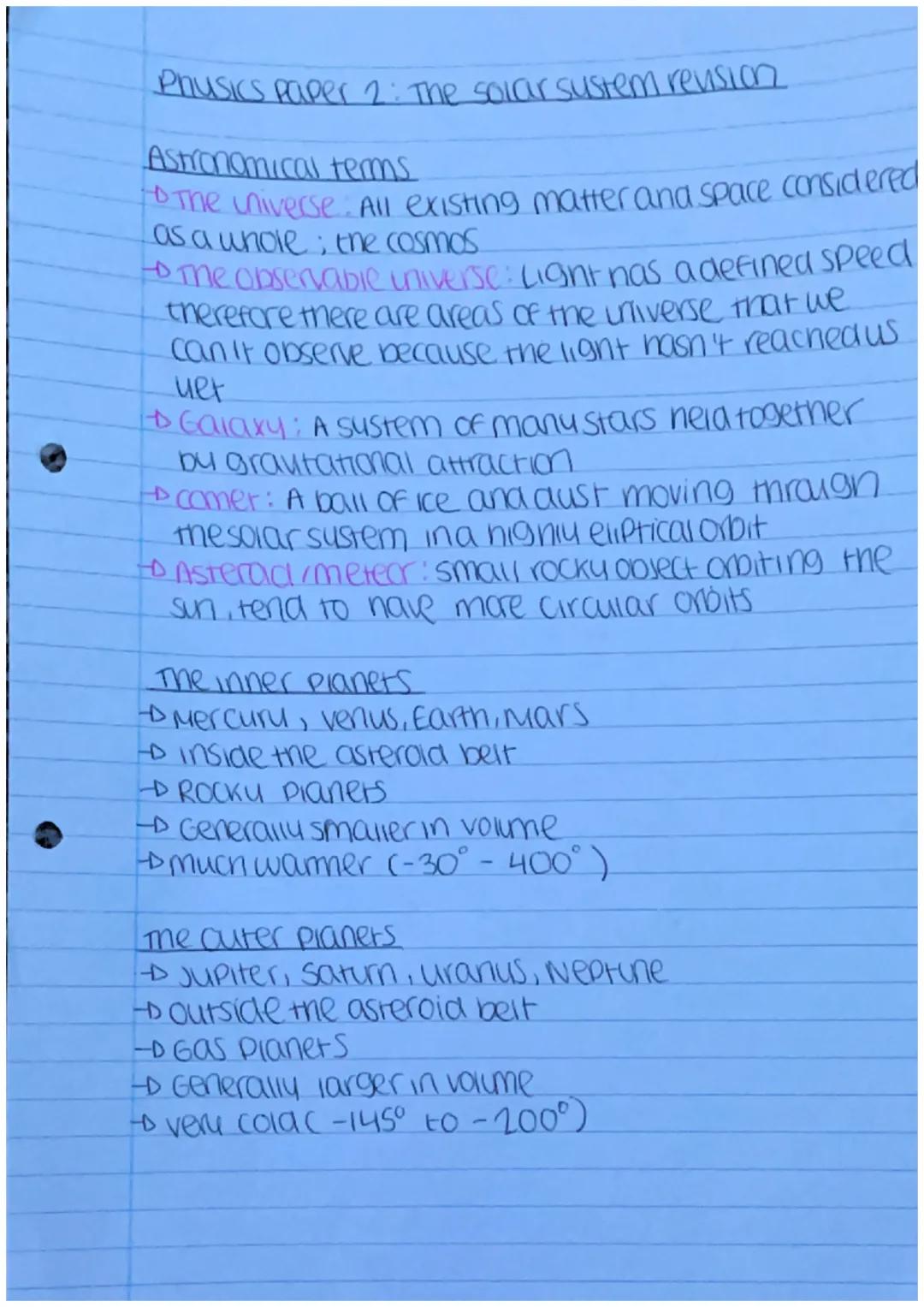 Phusics paper 2: The solar sustem revision

Astronomical terms
- to the universe. All existing matter and space considered
as a whole; the c