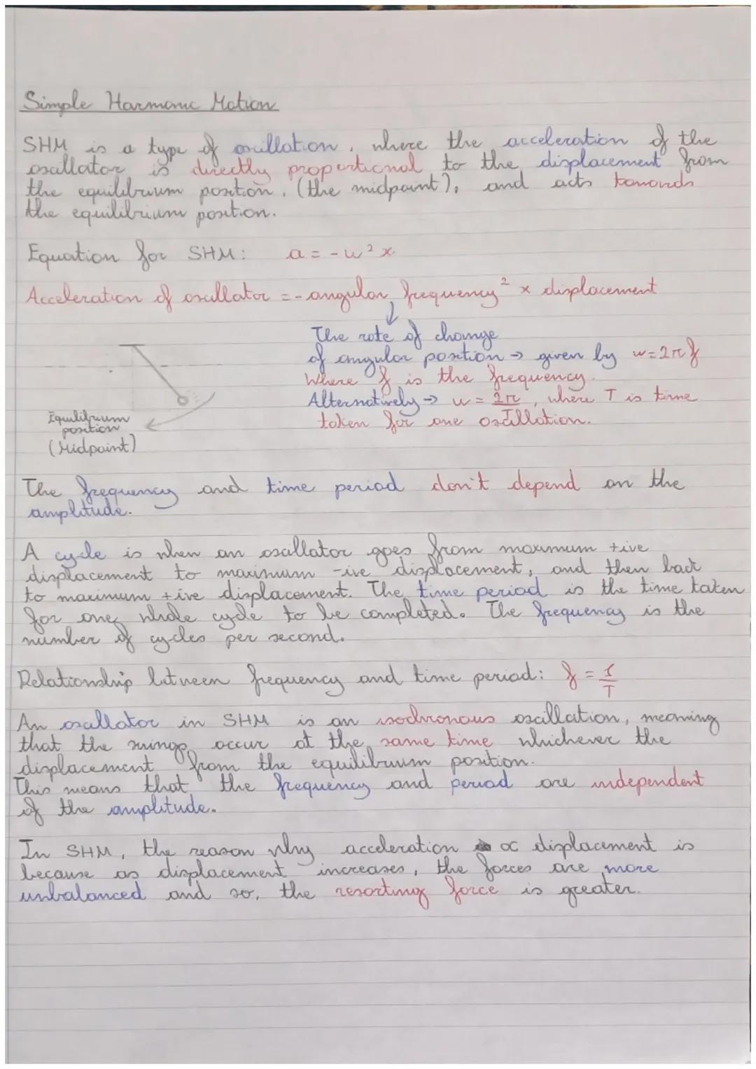 Simple Harmonic Motion
SHM is a
type of collation, where the acceleration of the
exallator is directly proportional to the displacement from