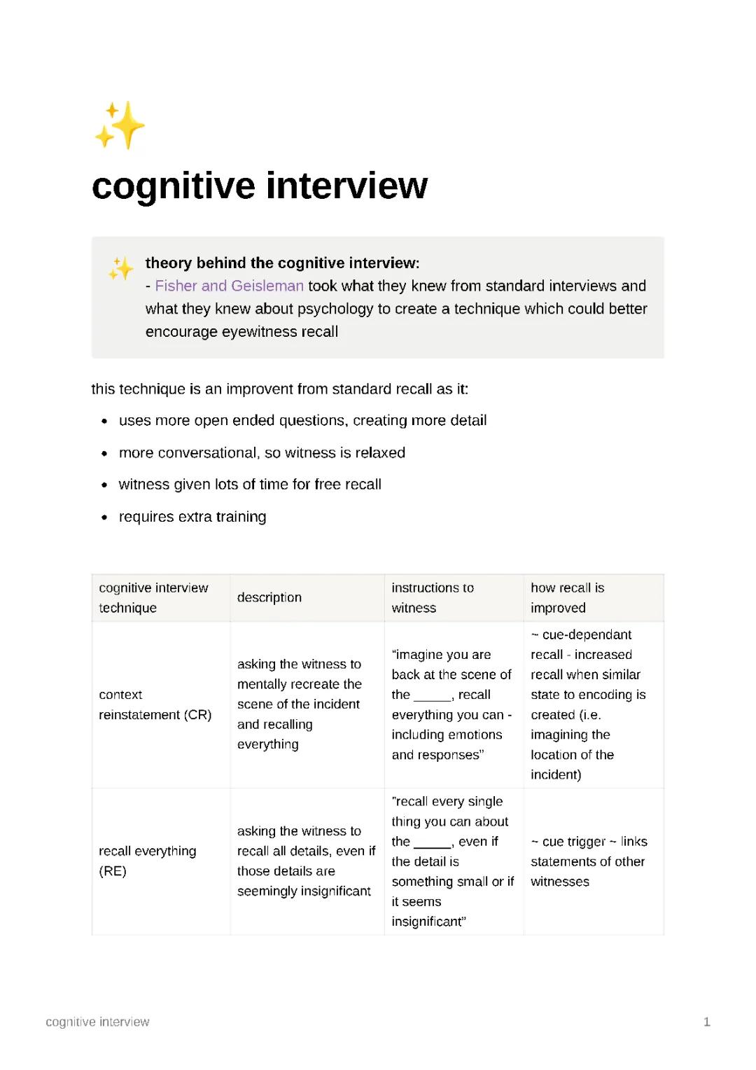 cognitive interview - AO1