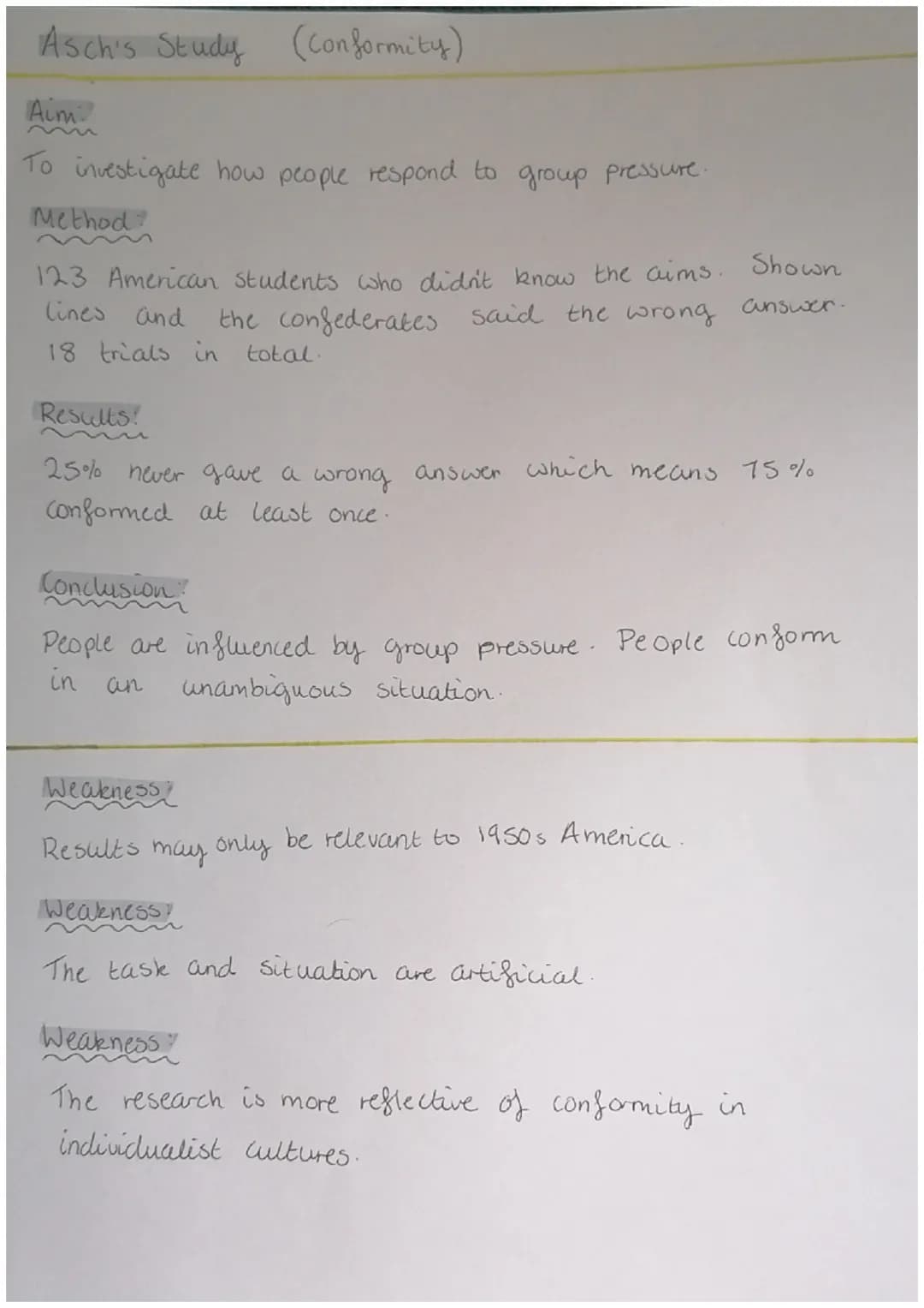 Paper 2
Social Influence
Language, Thought
and Communication
Brain + Neuropsychology
Psychological Problems
Unnamed Studies Asch's Study (co