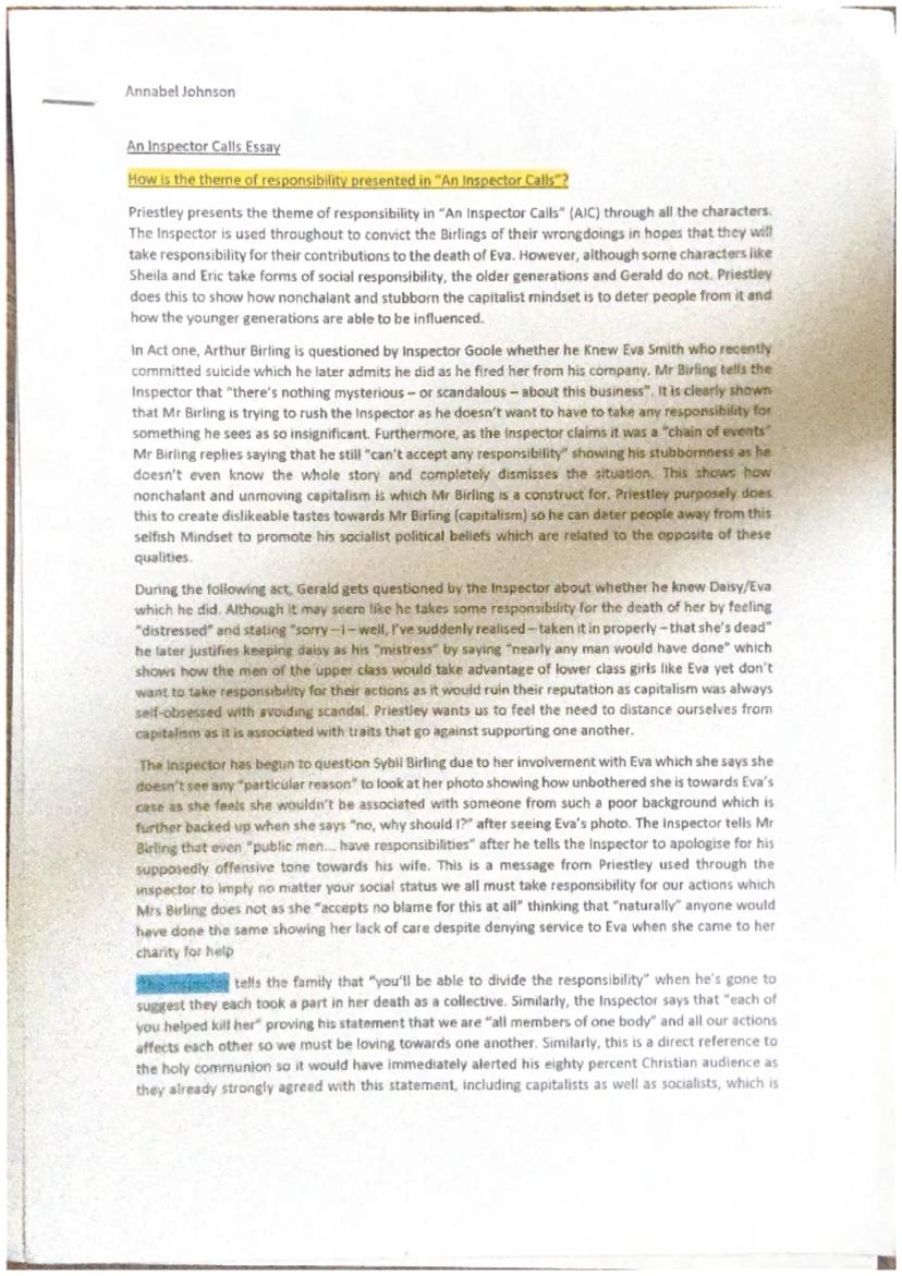 Simply explained: An Inspector Calls: Social Responsibility Essay for