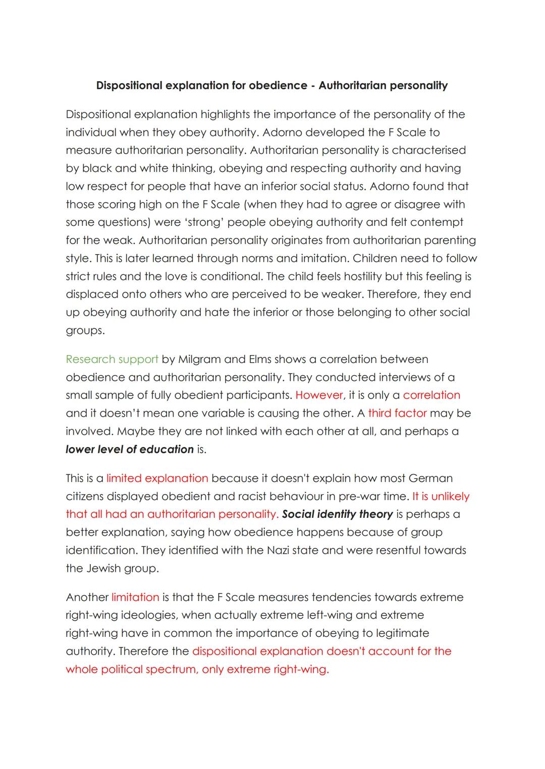 # Dispositional explanation for obedience - Authoritarian personality

Dispositional explanation highlights the importance of the personalit