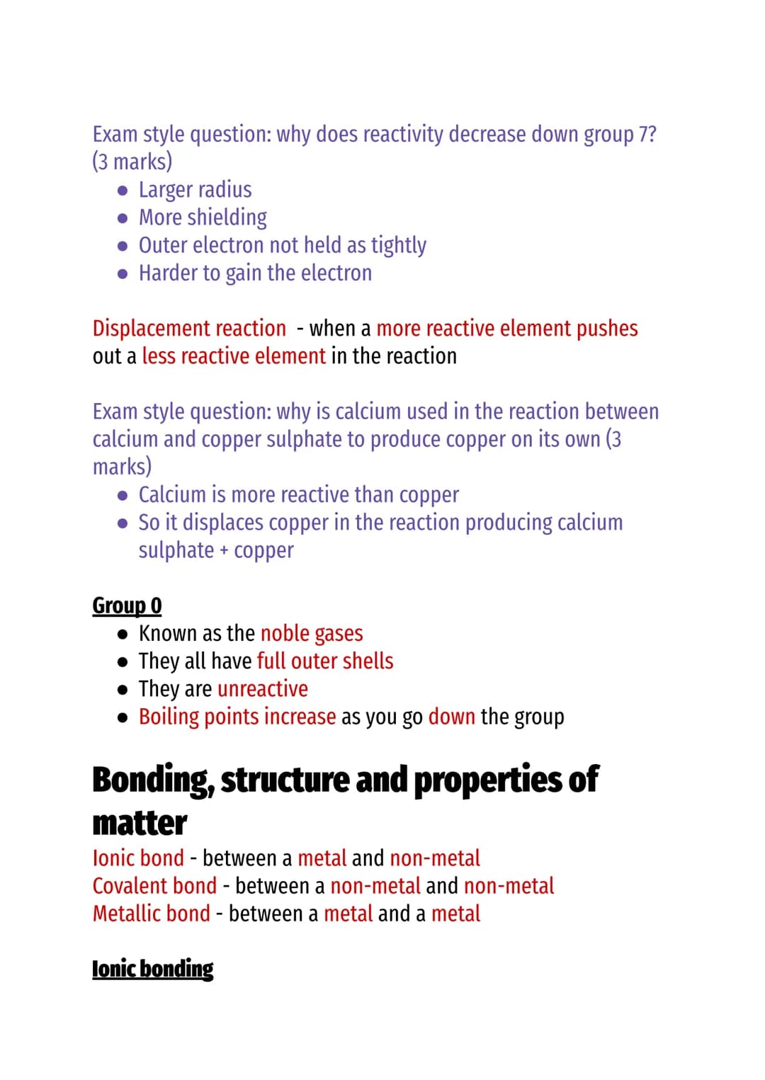 Atomic structure and the periodic table
Atoms - smallest part of an element
Element - substance made up of only one type of atoms
Compound -