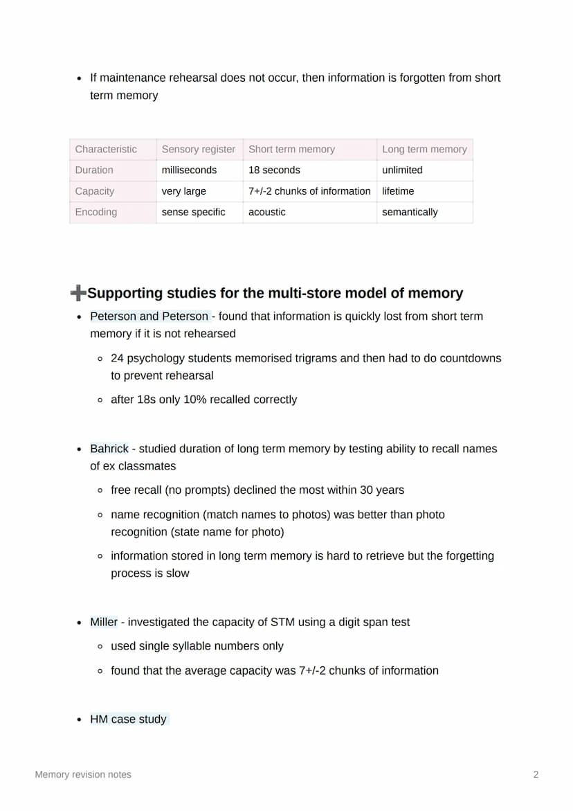 Memory revision notes
The multi-store model of memory
Proposed by Atkinson and Shiffrin
proposed that information passes from store to store