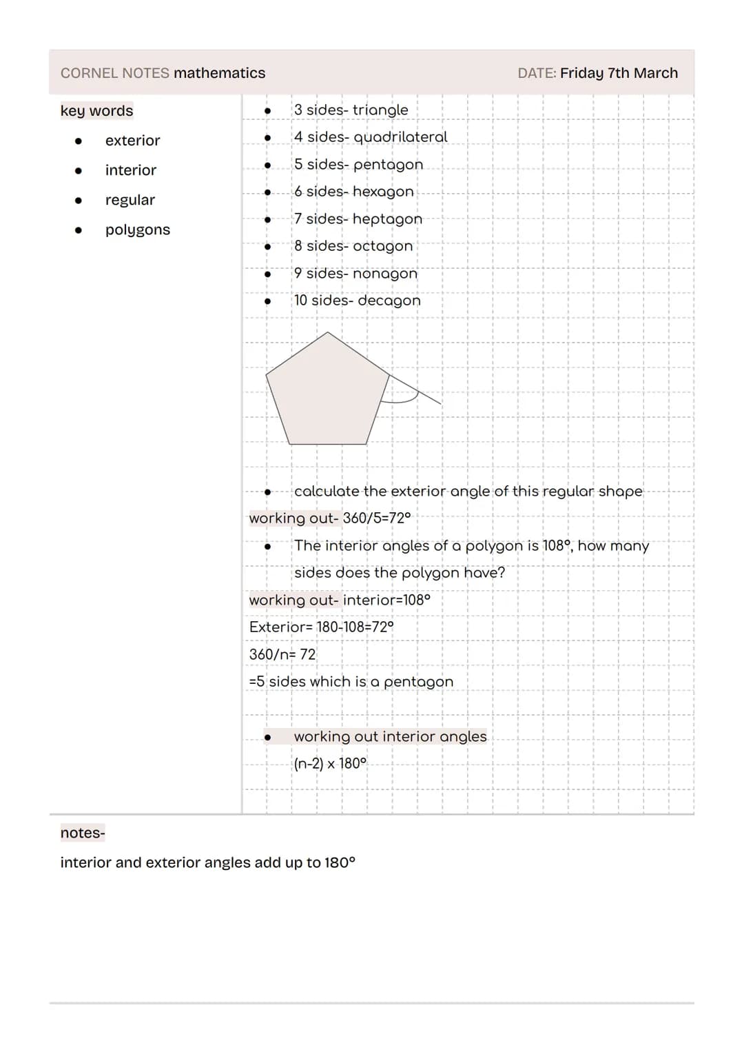 # mathematics

higher gcse
edexcel CORNEL NOTES- mathematics
DATE: Friday 7th March
key words
* alternate
* corresponding
* transverse
* par
